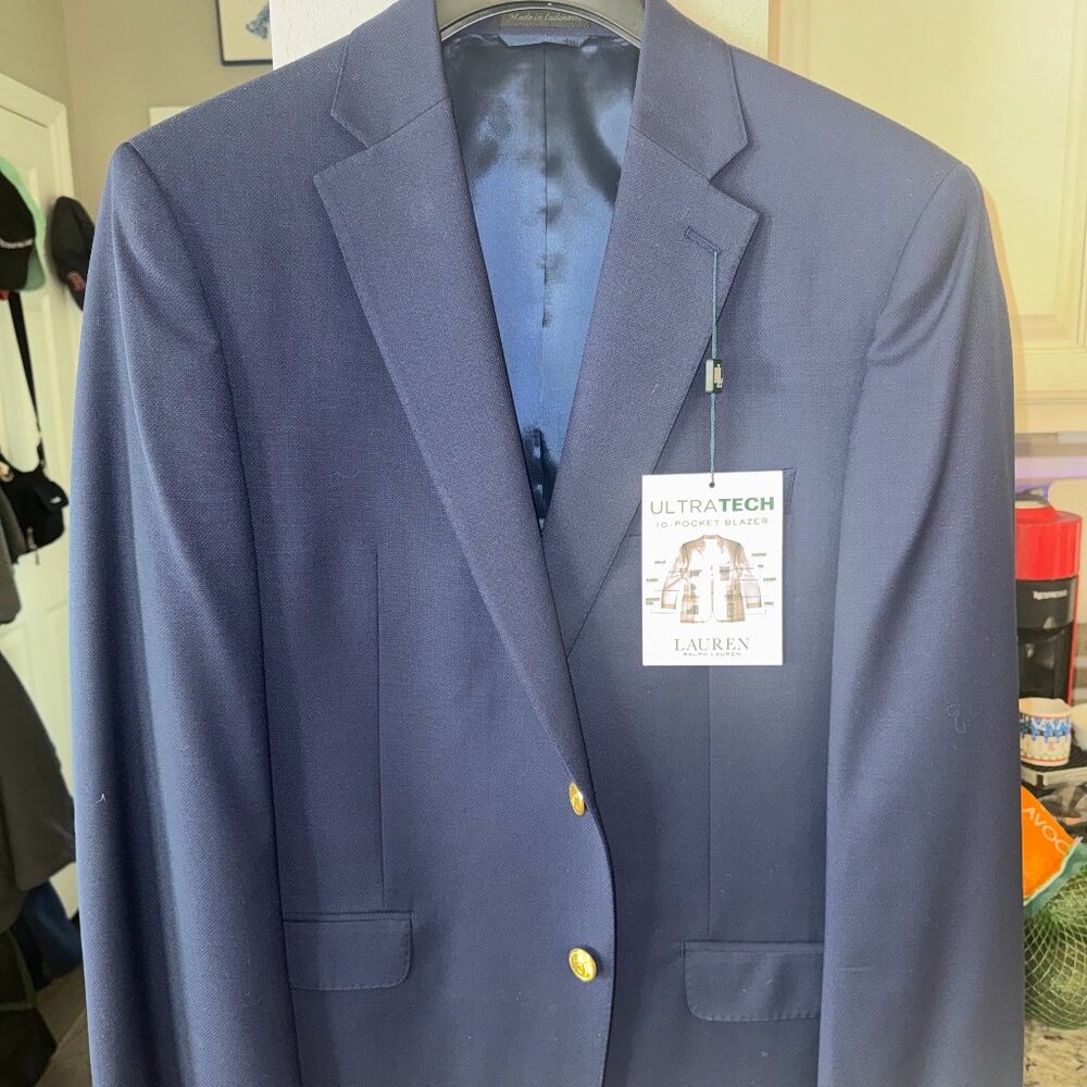 Ralph Lauren Mens Navy Blue Blazer - NWT-  42R - 10 Pockets!